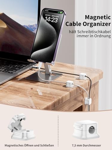6 Stück Kabelhalter Schreibtisch, Kabelorganizer, Kabelclips Magnetisch Telefon-Ladungskabel-Organisator für Schreibtisch,Nachttisch,Audiokabel,Ladekabeln,Büro,Auto