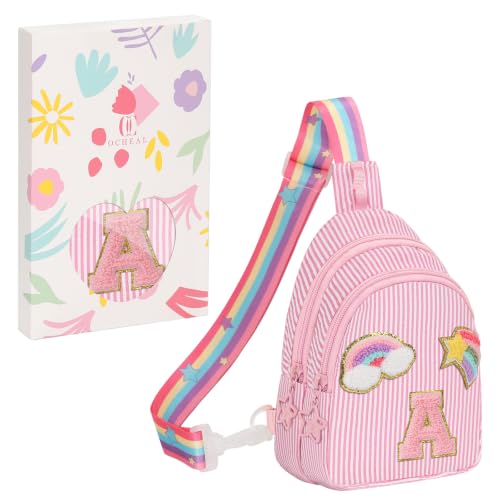 Sling Bag for Girls,Initial Crossbody Bags-Small Pink Stripes A