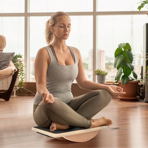Image of Standing Desk Anti Fatigue Mat Balance Board, Exercise Wooden Wobble Board Stability Rocker Perfect for Office, Workstation, Home, Gym, Kitchen (Basic)