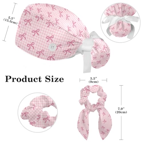 Image of Butterfly Scrub Cap Women with Ponytail & Buttons Adjustable Surgical Nurse Hat with Cotton Sweatband for Long Hair
