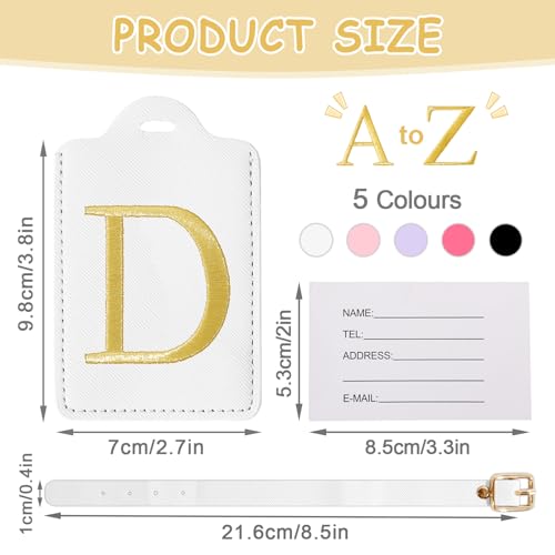 Image of Initial Letter Luggage Tags for Suitcases, Embroidered Monogrammed Suitcase Luggage Identifier Name Tag, PU Leather TSA Approved Luggage Tags, Bag Tags for Men Women Kids Luggage Handbags(White D)