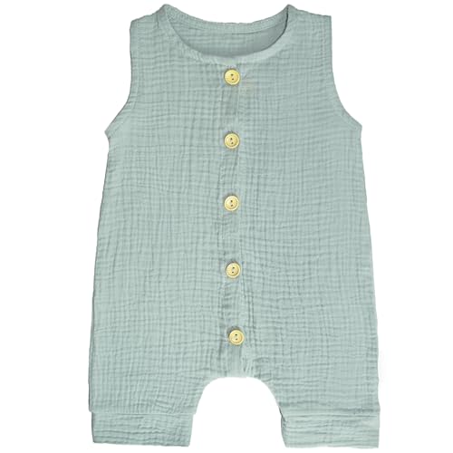 Image of Dormlony Muslin cotton Baby Romper Clothes Sleeveless Solid Baby Jumpsuit