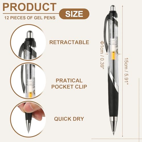 Bolígrafos Gel Retráctiles 0.5mm, 12 piezas Tinta Negra miniatura 2