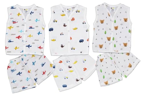 Image of Muslin Jabla & Shorts|For Boys & Girls|Summerwear Sleeveless Vest|Baby Products|Casual Clothing Set