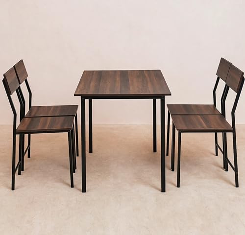 Image of Dining Table Set of 4, 4 Seater Dining Table with Chairs, Engineered Wood Top & Metal Frame, Space Saving Compact Rectangular Dining Table for Home & Kitchen (Dark Maple- DIY)