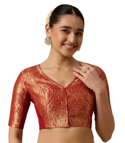 Image of Studio Shringaar Women's Brocade Side Stretch (Smocked) Readymade Saree Blouse
