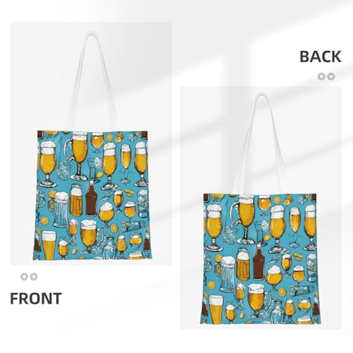 Beer Bubble Print Polyester Canvas Tote Bag, Worthy Shopping Bag, Ideal For Present And Daily Errands3