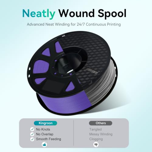 Image of Kingroon PLA Filament 1.75mm, 1kg Spool (2.2lbs), + /- 0.02mm Tolerance, Smooth 3D Printing Filament, Fits for Most FDM 3D Printers, Purple