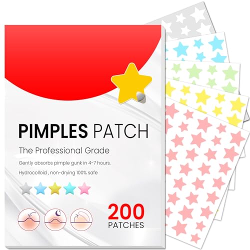 Azonee 200 Pcs Pimple Patches Hydrocolloid Acne Patches for Face Colorful Star Pimple Spot Sticker with Hyaluronic Acid Tea Tree Oil & Centella Oil for Covering Zits and Blemishes