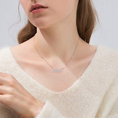 SKQIR Birth Years Necklace,Initial Year Number Pendant Necklace Birthday Gift Charm Friendship Old English Arabic Mumerals Stainless steel Necklace Jewelry for Women Girl2