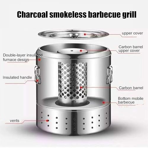 Przenośny grill bezdymny, pionowy piec do grillowania ze stali nierdzewnej z 50 szpikulcami, prażenie 360°, separacja węgla olejowego, idealna na kemping i do użytku na podwórku