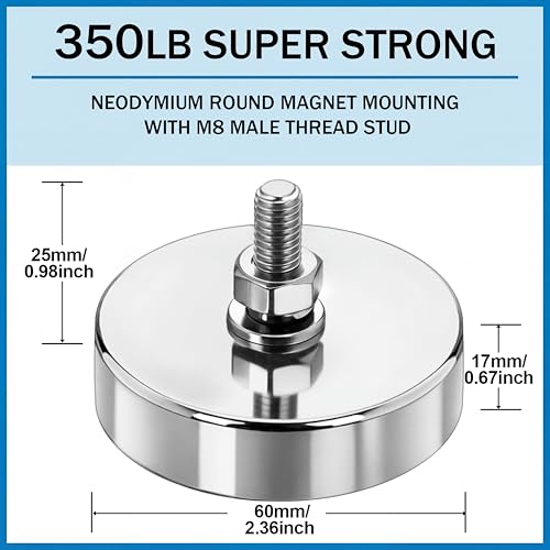 Image of Flutesan 4 Pieces Heavy Duty Round Mounting Magnet with Bolt 2.36in-350lb-M8 Silver with Male Thread Stud Strong Magnet Powerful for Lighting Camera Brackets License Plate Outdoor