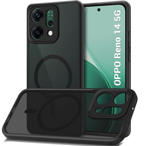 Image of TheGiftKart Hybrid Shockproof Back Cover Case for Oppo Reno 14 5G Compatible with MagSafe | Hard Back Cover Case for Oppo Reno14 5G (PC & TPU, Translucent Smoke Matte Back, Black Sides)