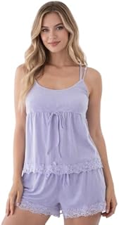 VSNAZ Women's Lace Trim Pajama Set, Spaghetti Strap Nightwear with Shorts, 2-Piece Price In India