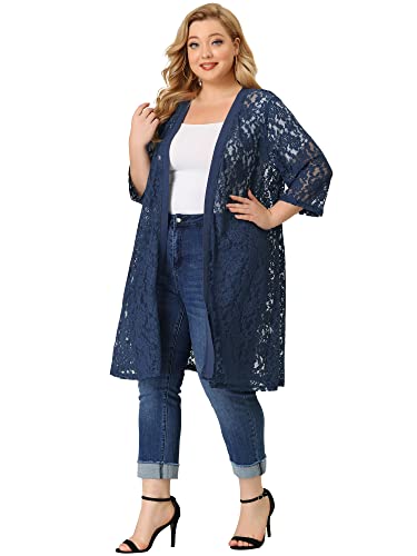 Image of Agnes Orinda Women Plus Size Lace Cardigan 3 /4 Sleeve Cover Up Jacket