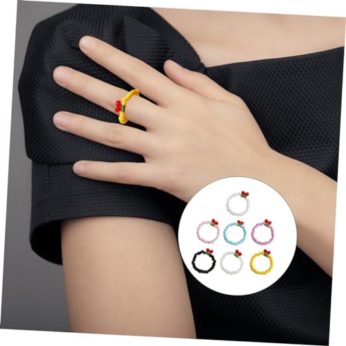 Beaupretty 7pcs Elastic Beaded Finger for Girls Cherry Design Material for Parties and Everyday Wear4