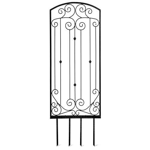 Image of H Potter Scroll Garden Trellis 72 inch H, Freestanding Heavy Duty Iron, Black | Ground spikes included. Durable powder-coated finish. Supports climbing roses, clematis, ivy and vines.