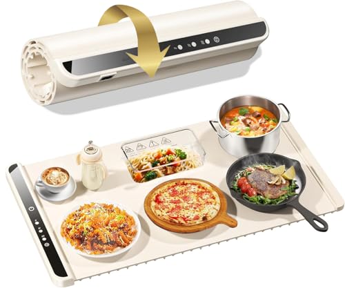 Food Warming Mat - 5s Rapid Heating Electric Warming Tray with 3 Temp Setting, Easy to Clean, Foldable Sillicon Warming Mat for Food, for Buffet, for Party, for Thawing