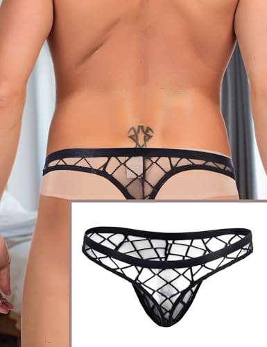 ohyeahlady Men's Thong Underwear Sexy G-String Briefs Low Rise Mesh T-Back See Through Bikini Pouch Underpants Breathable2