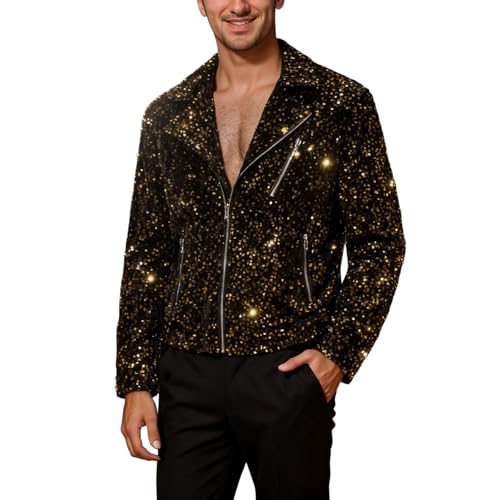 Manteau Avant à Paillettes Homme Chemise Courte Boutonnée Style Retro Chic