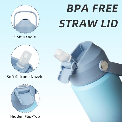 Image of BJPKPK Insulated Water Bottle with Straw Lid, 18oz Thermo Water Bottles with Soft Nozzle, Flex Handle & Non-slip Boot, BPA Free Leak Proof Stainless Steel Metal Thermo, Tumblers, Cups,Sky