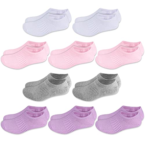 Cozi Foot 10 Pairs Boys Girls No Show Socks Cotton Non Slip Low Cut Socks (Medium C04-White/Gray/Pink/Purple)