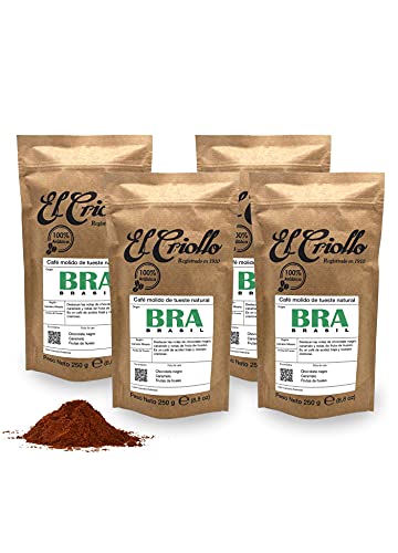 Café de Brasil MOLIDO - Cafés El Criollo® | Origen: Cerrado Mineiro (Minas Gerais) | Café de Especialidad 100% Arábica y de Tueste natural | Pack de 4x250gr (1kg) Cover