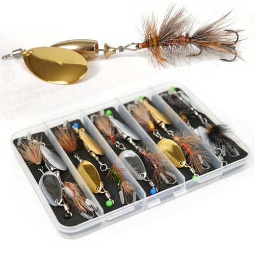 Trout Spinner Lures with Stimulator/Humpy Dry Fly Tail 100% Hand-Tied 10 Pack Rooster Tail Fishing Spinnerbait for Bass Pike Salmon