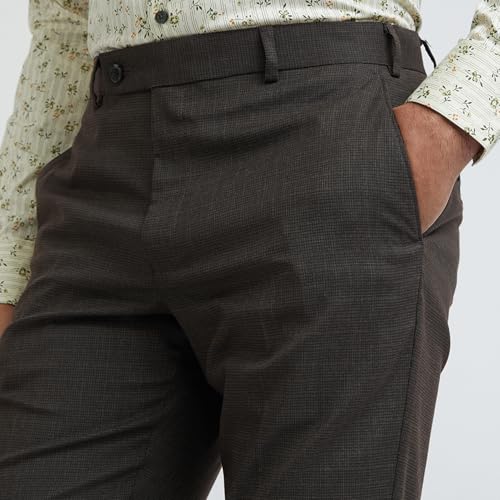 Image of Park Avenue Men's Mid Rise Structure Pattern Regular Fit Polyester Blend Flat Front Formal Trouser