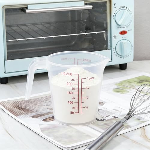 Juego de 2 vasos medidores de plástico de 8.45 onzas con mango miniatura 4