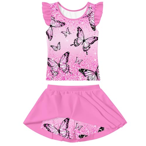 Image of Girls Swimsuit 2 Piece Ruffle Bathing Suit UPF 50+ Tankini Swimsuit Skirt with Lining Size 3-10