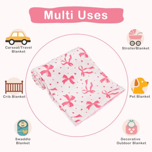 Image of Baby Blanket for Girls, Super Soft Double Layer Mink Blankets with Dotted Backing, Sun Smile Toddler Newborn Nursery Bed Blanket, You are My Sunshine Print Throw Blanket, 30 X 40 Inches, Pink Bow