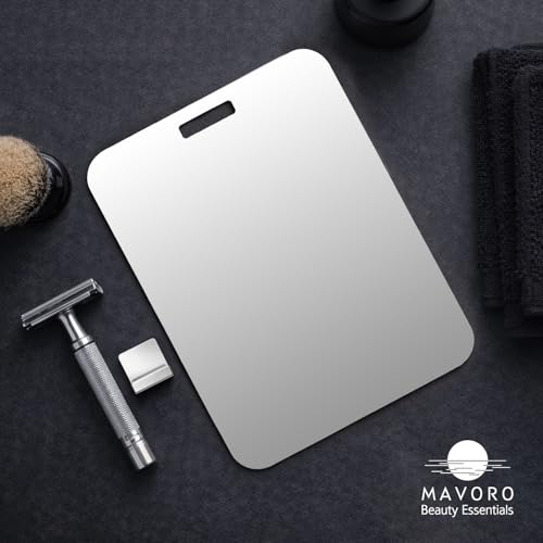 Miniatura 3 de Mavoro Espejo De Afeitado De 7 X 9 Pulgadas Para Ducha Con Gancho Adhesivo 3m, Espejo De Ducha Para Colgar En Cualquier Lugar, Acrílico, Irrompible, Menos Empañamiento, Elegante Sin Marco, Seguridad
