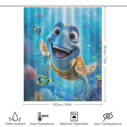 Rideau de douche tortue mignonne lavable pour éviter les éclaboussures