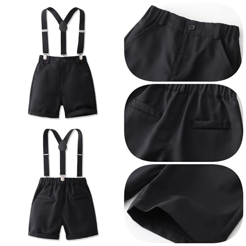 Baby Boys Gentleman Outfits Suits, Infant Short Sleeve Shirt+Bib Pants+Bow Tie Clothes Set4