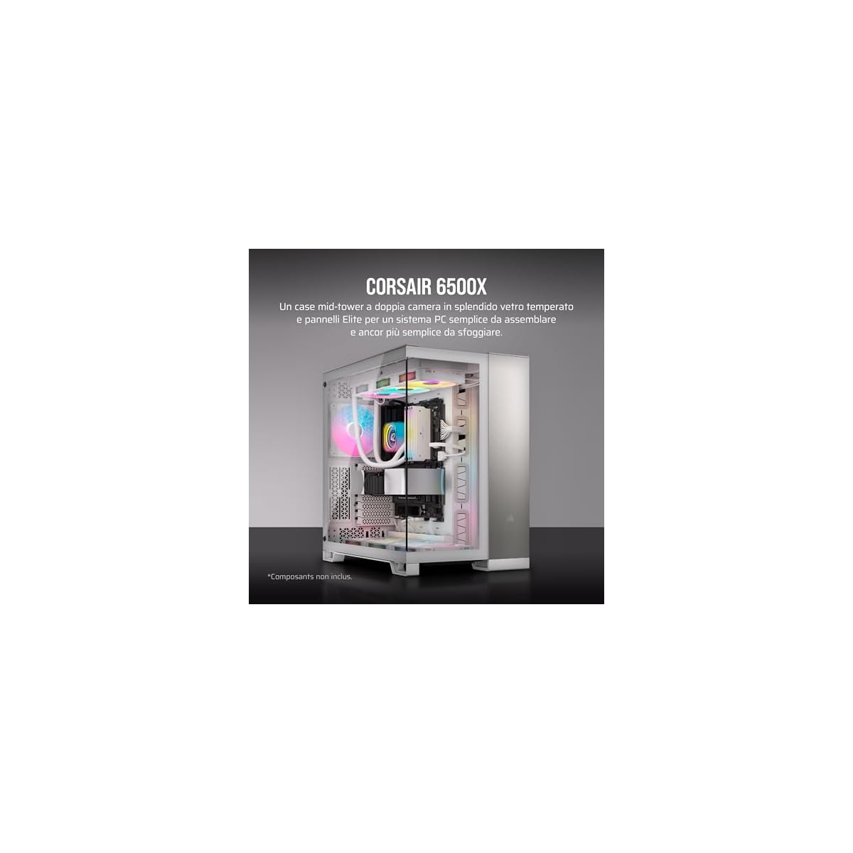 CORSAIR-6500X-Mid-Tower-ATX-Case-per-PC-a-Doppia-Camera-Vetro-Temperato-Panoramico-Compatibile-con-Scheda-Madre-a-Connessione-Inversa-Nessuna-Ventola-Inclusa-BiancoAlluminio-Grigio-Satinato