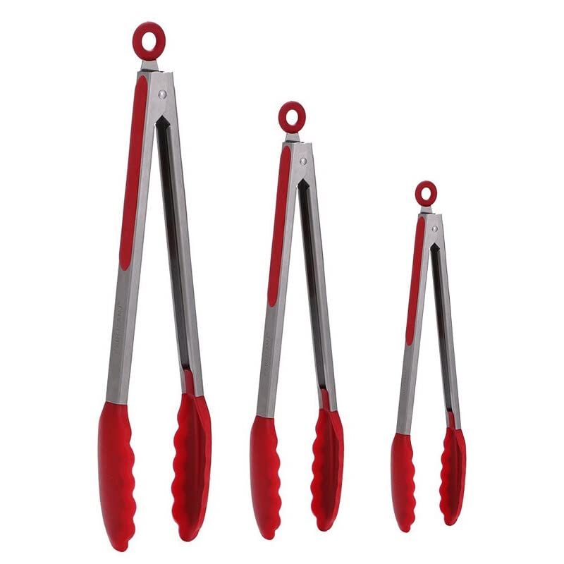 Set of 3 Kitchen Tongs Stainless Steel Cooking Tongs with Heat-Resistant Silicone Tips for Cooking Serving 7/9/12 inches