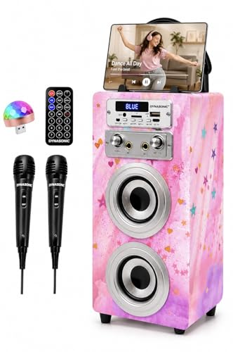 Dynasonic Karaoke Altavoz Bluetooth Portatil, 2 Micrófonos, Usb Sd Aux, Luces Led, Batería Recargable. Regalo Para Niños, Comunión, Cumpleaños Y Fiestas