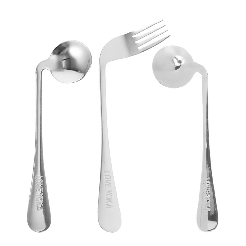 Luxshiny Left-handed Set Elderly Curved Utensils Angled Fork for Seniors Stainless Steel Eating Utensils for Disabled