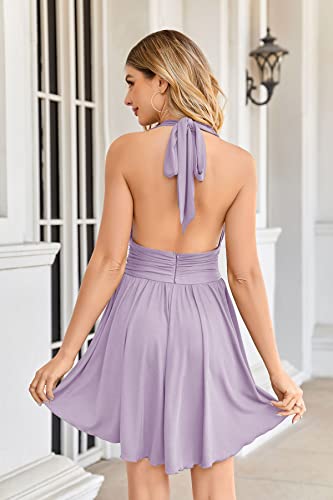 Image of Heysolo Women's Halter Deep V Neck Mini Dress Summer Backless Sleeveless Sexy Party Club Cocktail Dresses