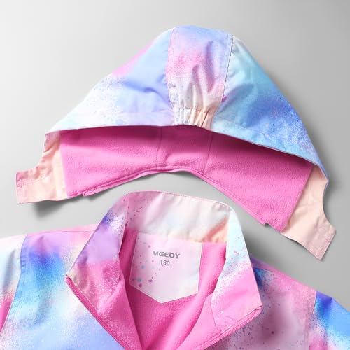 Image of MGEOY Boys Girls Rain Jacket Lightweight Waterproof Hooded Fleece Lined Raincoat Windbreakers for Kids