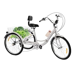 Linanty Driewieler voor volwassenen, 24 inch, 7 versnellingen, inklapbaar, met bekerhouder, met boodschappenmand en rugleuning, City Cruiser Tricycle voor senioren en dagelijkse ritten, wit