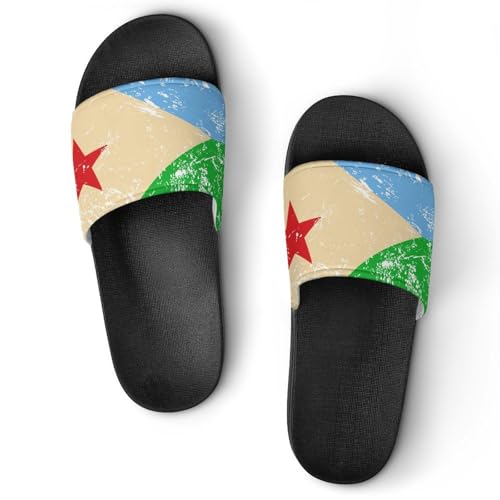 Djiboutis Vintage Flag House Slippers for Women Men Personalized Shower Shoes Sandals Slides