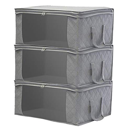 PLENTOP 6-Pack Foldable Closet Organizer Clothing Storage Bags with Clear Window Sturdy Zipper and Reinforced Handle (Gray)