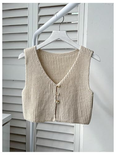 SweatyRocks Women's Button Front Sweater Vest Split V Neck Sleeveless Crop Knit Tops3