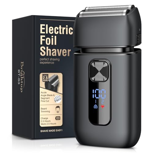 Brightup Foil Shavers for Men - Smooth & Painless Electric Razor for Men with Back Beard Trimmer for Long Thick - Wet Dry Shaving/Travel Lock/LED Display/IPX6 Waterproof