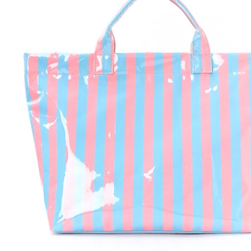 Image of Striped PVC Tote Bag for Women, Waterproof Plastic Hobo Handbag Summer Tote for Beach, Pool & Ideal Gift