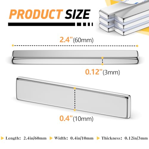 FINDMAG 12 Pack Neodymium Bar Magnets, Powerful Rare Earth Magnets Bars, Strong Magnets with Double-Sided Adhesive - 60 x 10 x 3 mm