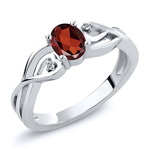 Gem Stone King 0.51 Cttw Red Garnet and White Lab Grown Diamond Engagement Ring For Women | 925 Sterling Silver | Oval 6X4MM | Gemstone Birthstone | Available in size 5, 6, 7, 8, 9