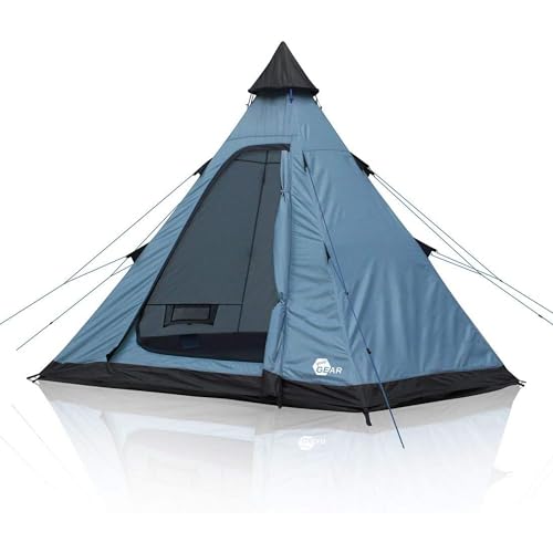your GEAR Zelt Lido - Tipi-Zelt f&uuml;r 3 oder 4 Personen, Campingzelt mit eingen&auml;htem Boden, Insektenschutz und Stehh&ouml;he, Pyramidenzelt mit UV 50+...